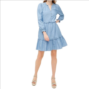 J. CREW Chambray Ruffle Dress. Size 4. Prairie, Cowboy, Western